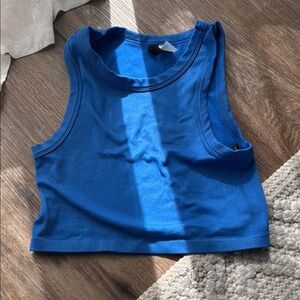 Blue Ribbed Crop Tank Top